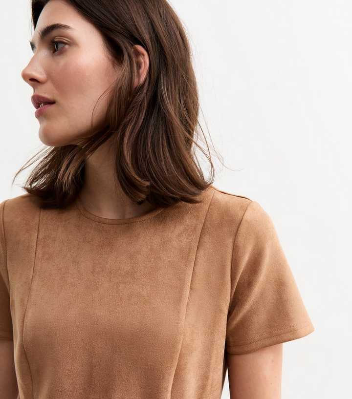 Tan Faux Suede Mini Shift Dress
