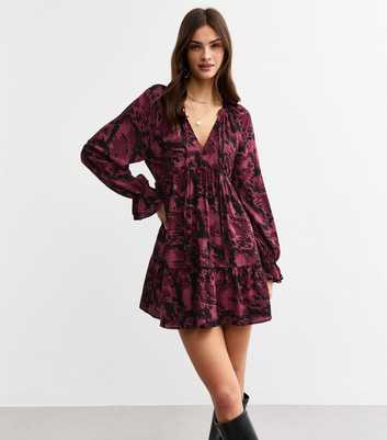 Red Snake Print Tie Neck Mini Dress