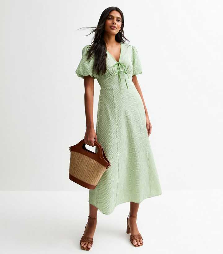 green and white midi dress with sleeves Tierney Midi Dress main image 0
