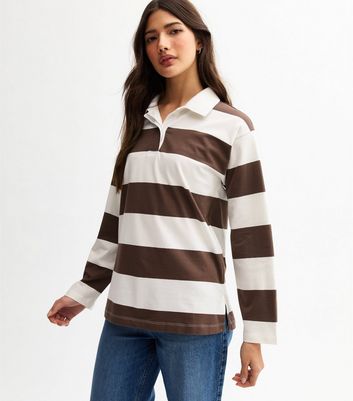 Brown Rugby Stripe Long Sleeve Top
