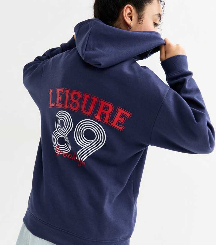 Girls Navy Oversized 89 Print Hoodie