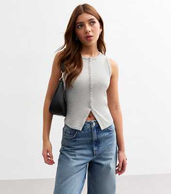 Girls Grey Rib Jersey Top