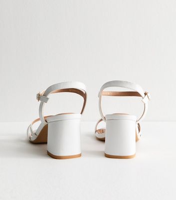 Wide Fit White Faux Leather Block Heel Sandals | New Look