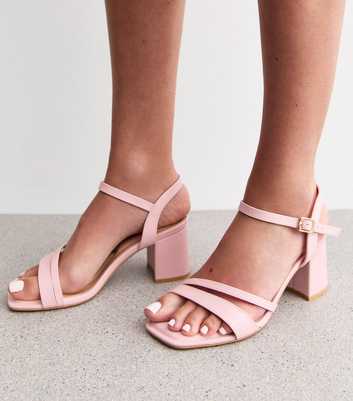 Wide Fit Pink Faux Leather Block Heel Sandals