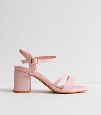 Wide Fit Pink Faux Leather Block Heel Sandals | New Look