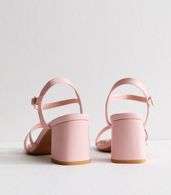 Wide Fit Pink Faux Leather Block Heel Sandals
