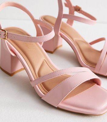 New Look Pink Sandals Block Heel Wide Fit Pink Faux Leather Block