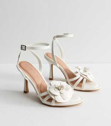 Off White Faux Leather Flower Detail Sandals