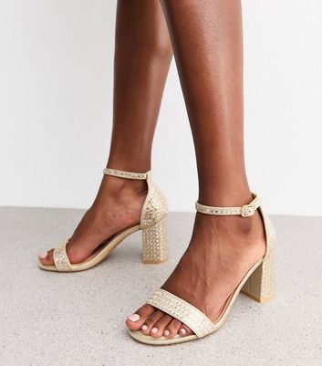 Wide Fit Gold Embellished Block Heel Sandals
