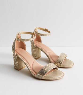 Wide Fit Gold Embellished Block Heel Sandals