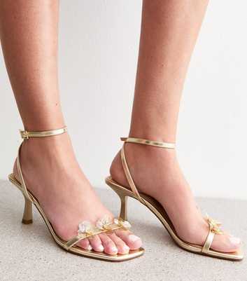 Gold Faux Leather Floral Detail Sandals