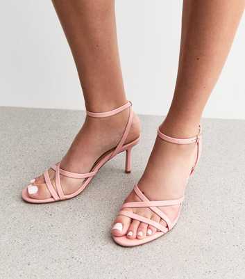 Light Pink Crossover Strap Stiletto Heel Sandals