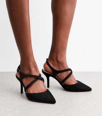 Wide Fit Black Faux Suede Crossover Strap Pumps