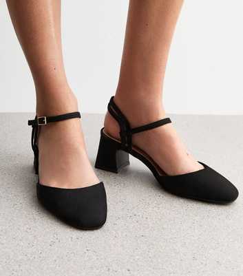 Wide Fit Black Faux Suede Block Heel Strappy Sandals