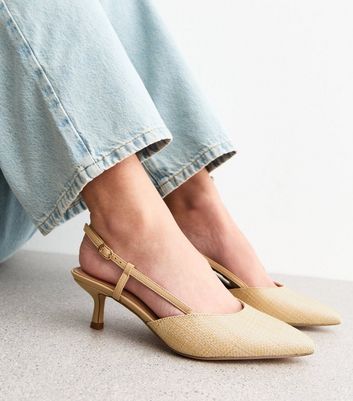 Wide Fit Camel Woven Slingback Kitten Heels