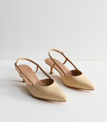 Wide Fit Camel Faux Leather Kitten Heel Slingback Court Shoes