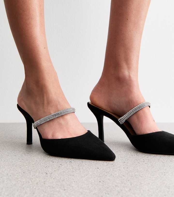Black Faux Suede Embellished Strap Backless Court Shoes | New Look Black Faux Suede Embellished Strap Backless Court Shoes | New Look