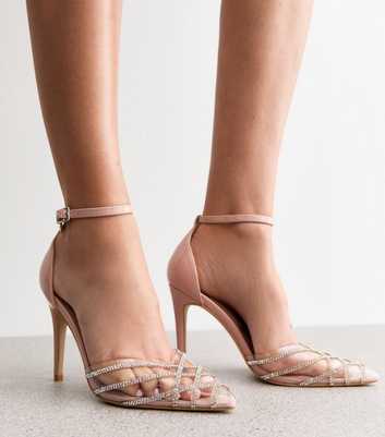 Pink Faux Patent Leather Shimmer Embellished Court Shoes
