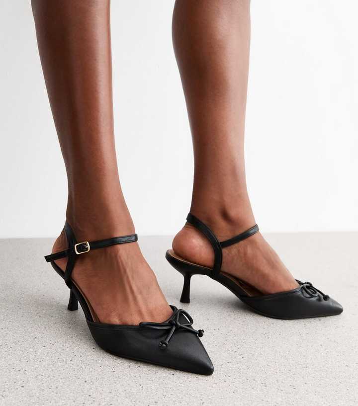 Wide Fit Black Patent Bow Detail Open Court Shoes
