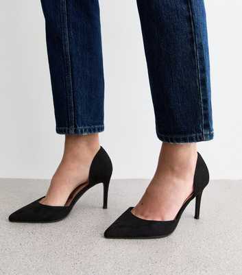 Wide Fit Black Faux Suede D'Orsay Court Shoes