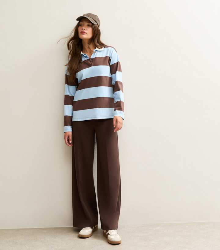 Brown Wide Leg Pressed Crease Trousers