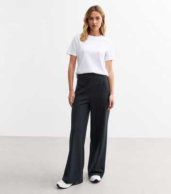 Navy Wide Leg Jersey Tailored Trousers