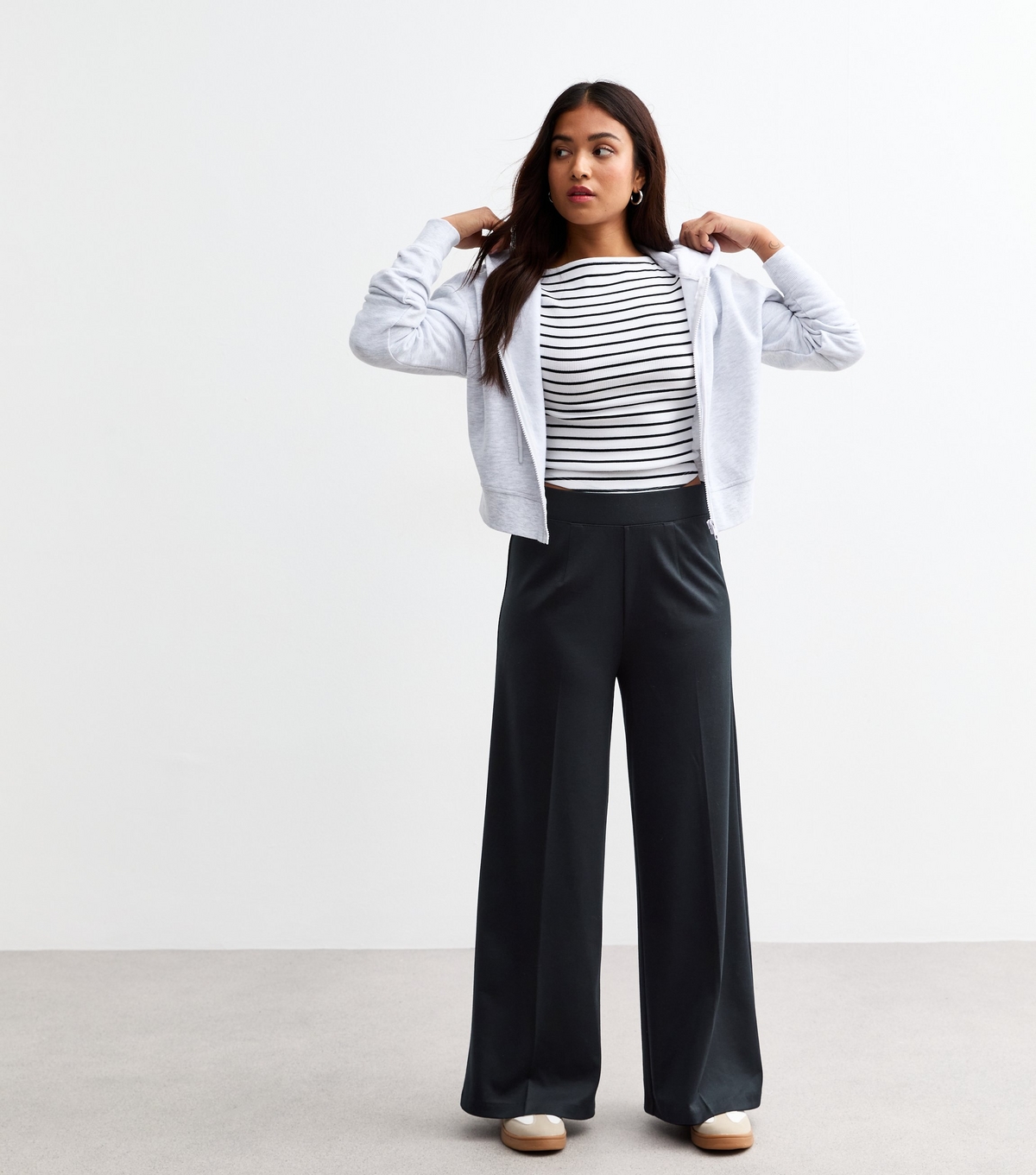 Women's Petite Navy Jersey Wide Leg Trousers New Look