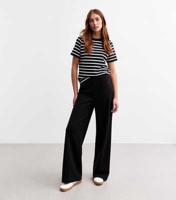 Tall Black Jersey Wide Leg Trousers