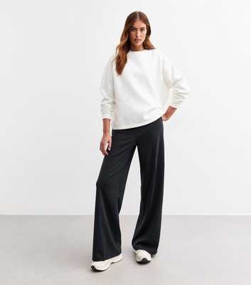 Tall Navy Jersey Wide Leg Trousers