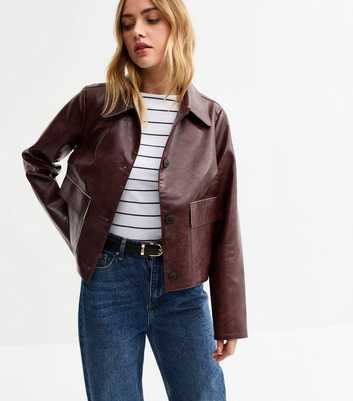 Burgundy Creased Faux Leather Jacket