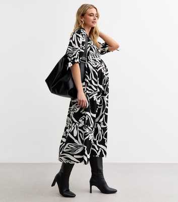 Maternity Black Tiered Floral Print Midi Dress