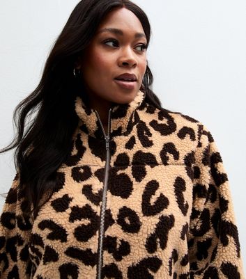Curves Brown Leopard Print Borg Jacket