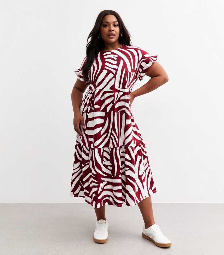 Curves Red Abstract Print Jersey Midi Dress