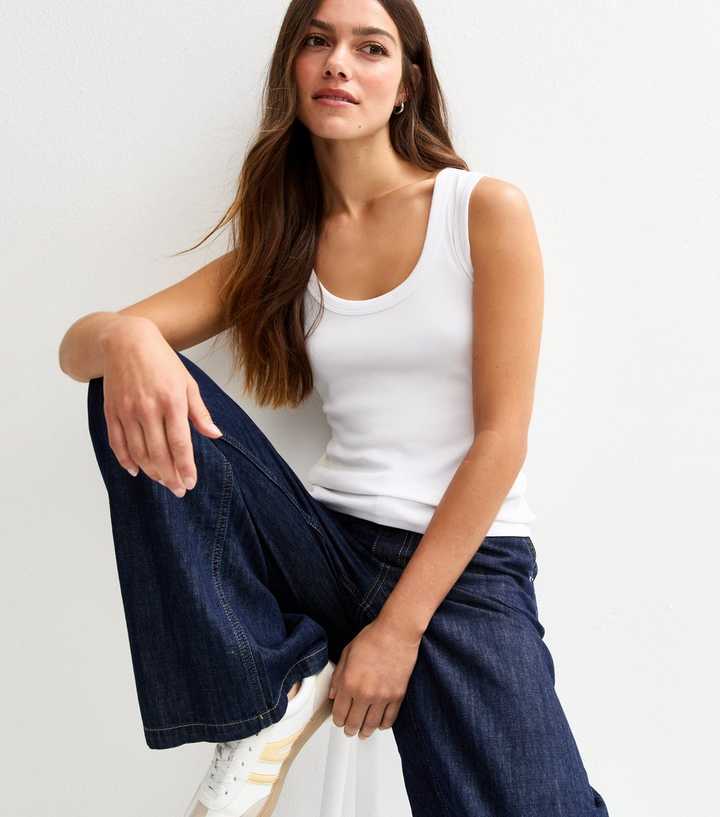 Petite White Ribbed Scoop Neck Vest