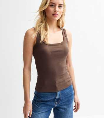 Tall Dark Brown Square Neck Ribbed Vest