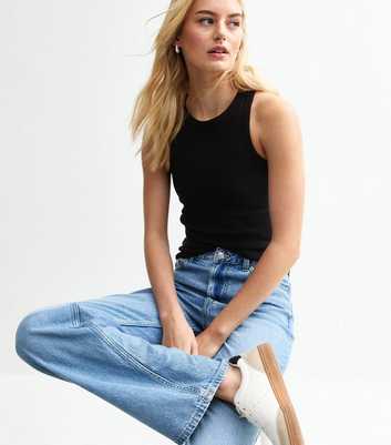Tall Black Ribbed Racer Back Vest Top