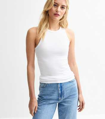 Tall White Ribbed Racer Back Vest Top
