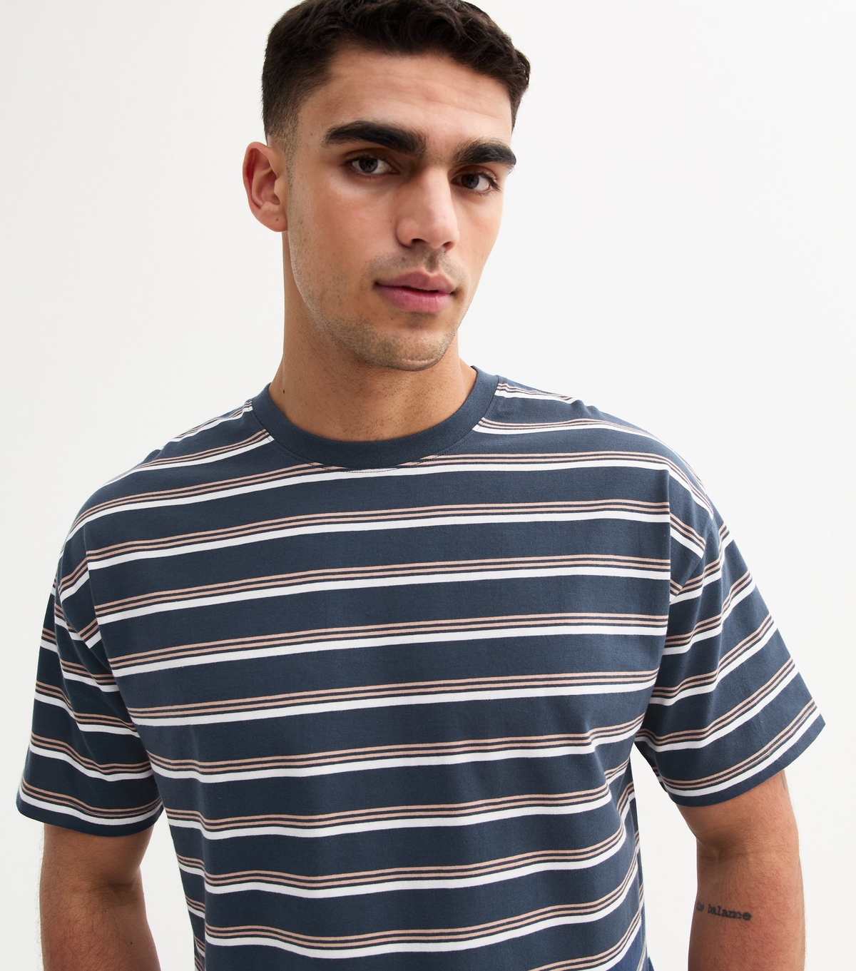 Men's Blue Oversized Striped T-Shirt New Look
