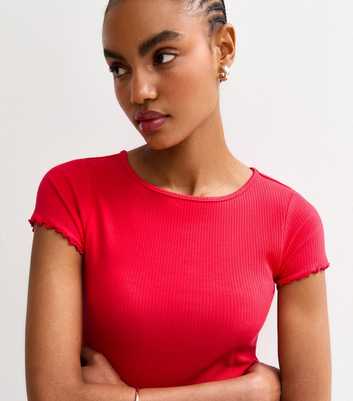 Tall Red Ribbed Jersey Lettuce Trim Tee
