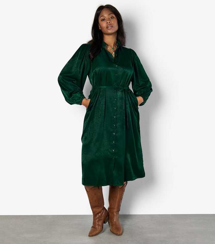 Apricot Curve Green Satin Shirt Dress | New Look Apricot Curve Green Satin Shirt Dress | New Look
