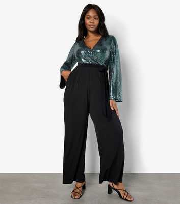 Apricot Curve Black Sequinned Wrap Jumpsuit