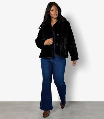 Apricot Curves Black Faux Fur Short Jacket New Look