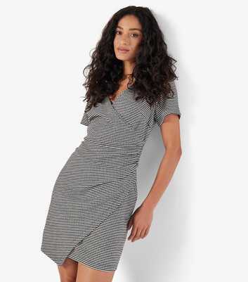 Apricot Black Dogtooth Wrap Bodycon Mini Dress