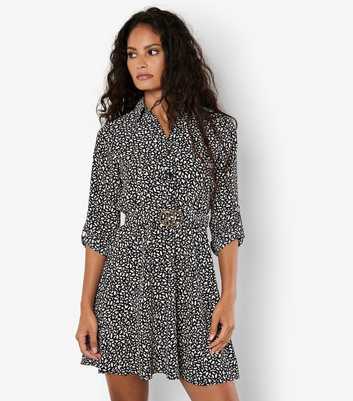 Apricot Navy Petal Print Belted Shirt Mini Dress