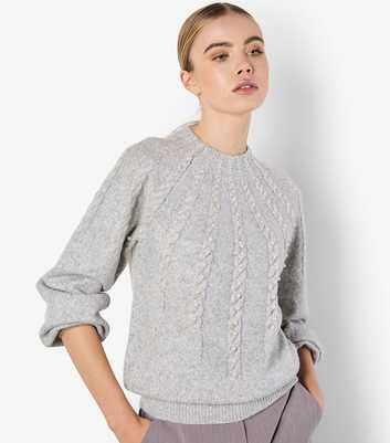 Apricot Pale Grey Pearl Embellished Cable Knit Jumper