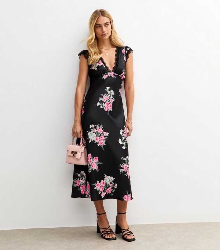 knee length dresses for ladies Black Floral Midi Dress - All Dresses main image 0