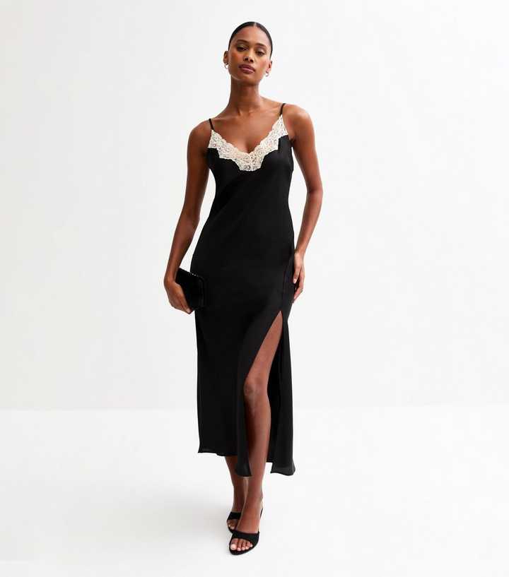 beige black lace dress Madison Marcus