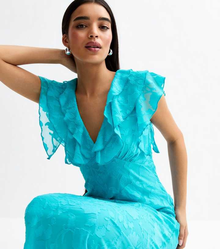 Look 915 New Look Sale Dresses Bright Blue Floral Ruffle Trimmed