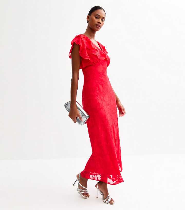 Midi Dress Red Floral Ruffle Dress Francesca Midi Dress Red Floral