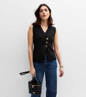 Black Asymmetric Compact Knit Waistcoat